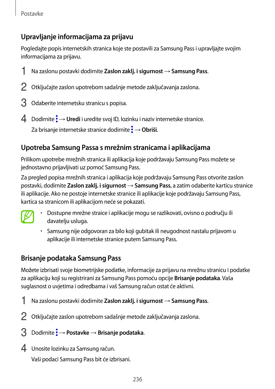 Samsung SM-N950FZKACRO Upravljanje informacijama za prijavu, Upotreba Samsung Passa s mrežnim stranicama i aplikacijama 