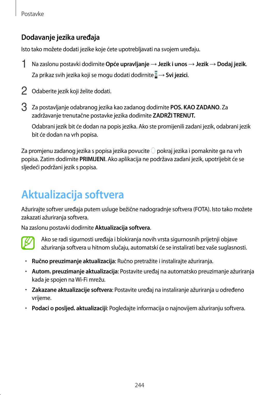 Samsung SM-N950FZKACRO, SM-N950FZDACRO, SM-N950FZDASEE, SM-N950FZKASEE manual Aktualizacija softvera, Dodavanje jezika uređaja 