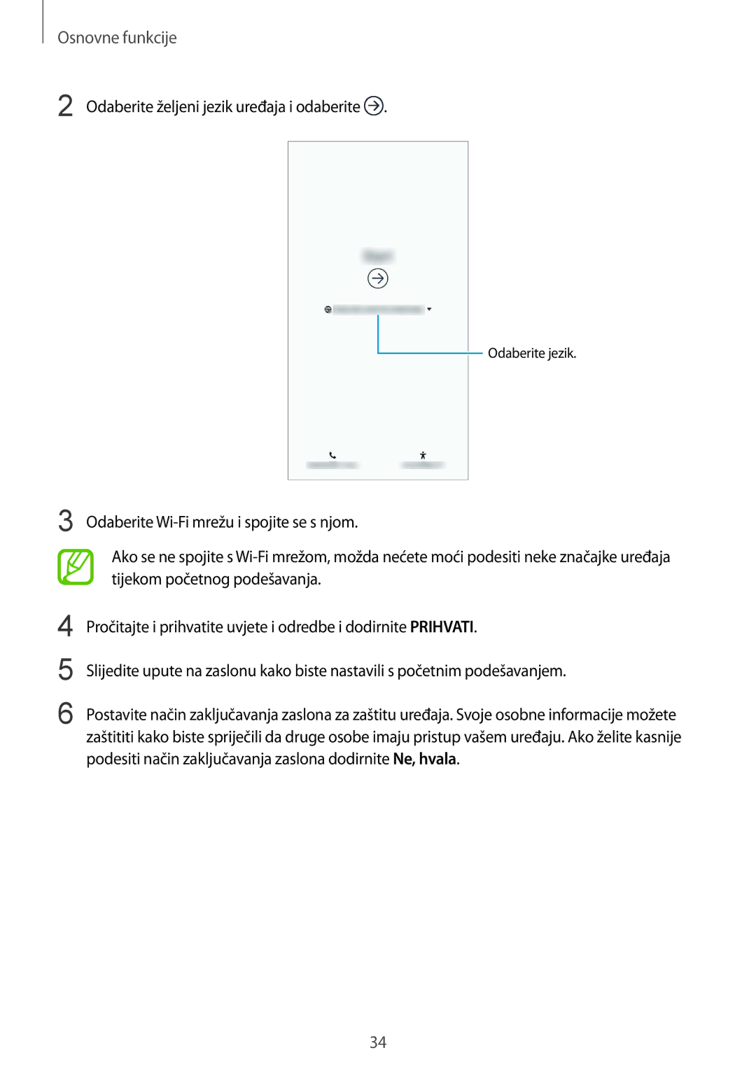 Samsung SM-N950FZDASEE, SM-N950FZKACRO, SM-N950FZDACRO, SM-N950FZKASEE manual Odaberite željeni jezik uređaja i odaberite 