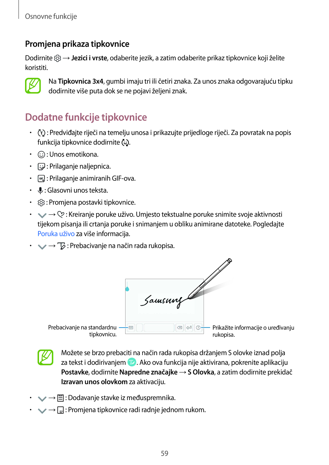 Samsung SM-N950FZKASEE, SM-N950FZKACRO, SM-N950FZDACRO manual Dodatne funkcije tipkovnice, Promjena prikaza tipkovnice 