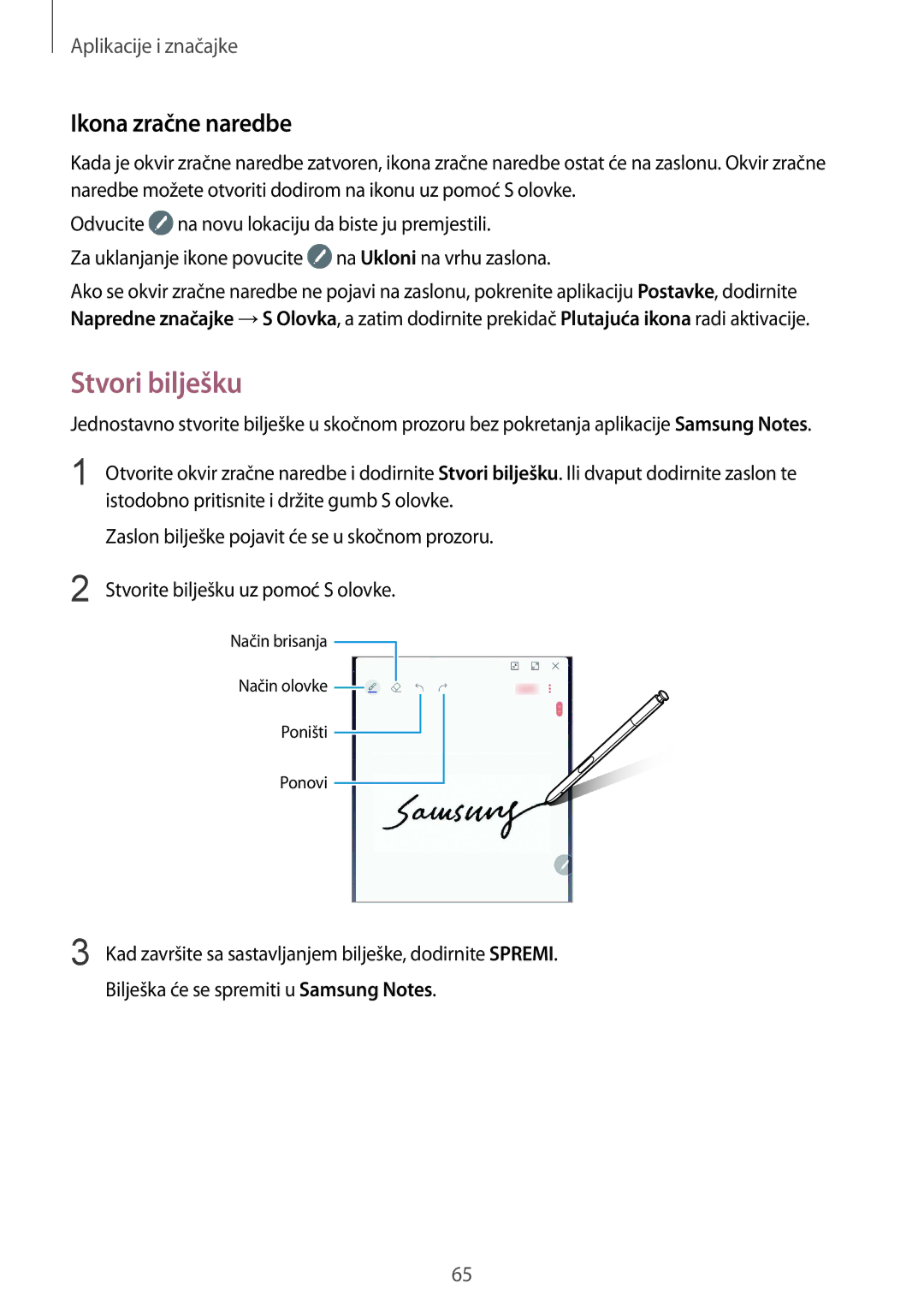 Samsung SM-N950FZDACRO, SM-N950FZKACRO, SM-N950FZDASEE, SM-N950FZKASEE manual Stvori bilješku, Ikona zračne naredbe 