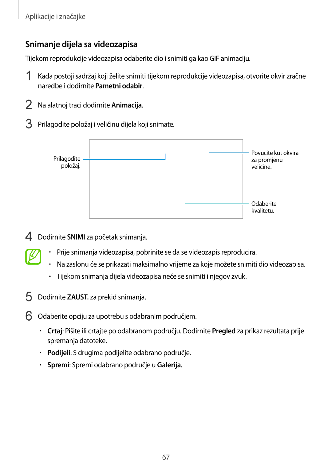 Samsung SM-N950FZKASEE, SM-N950FZKACRO, SM-N950FZDACRO, SM-N950FZDASEE manual Snimanje dijela sa videozapisa 