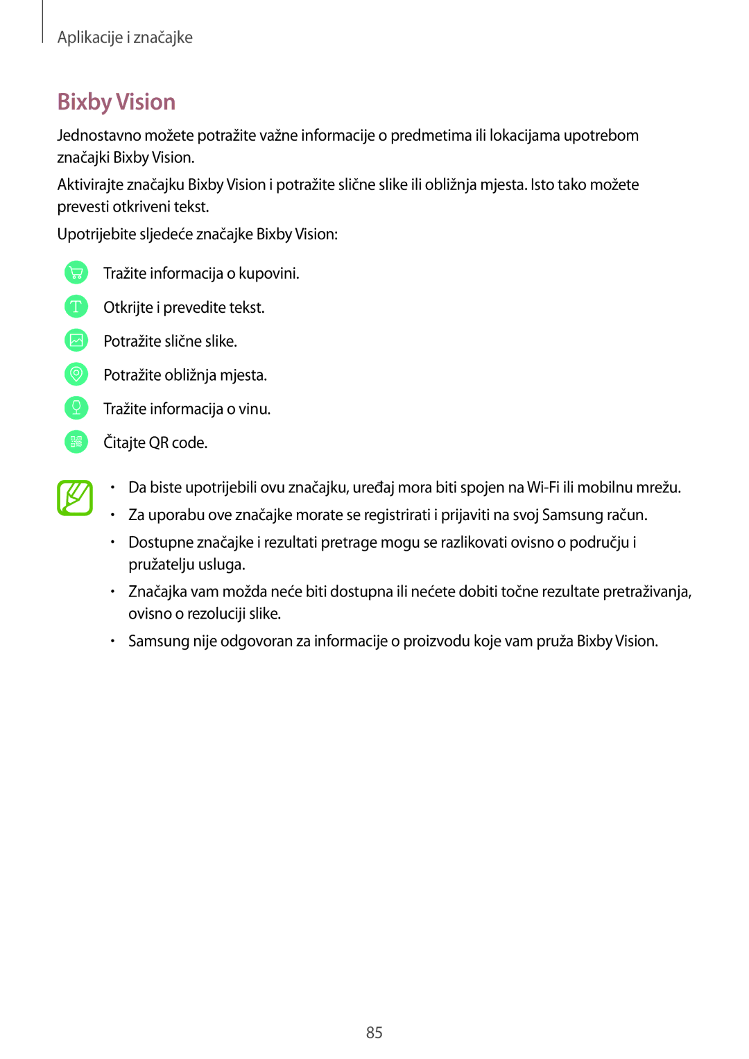 Samsung SM-N950FZDACRO, SM-N950FZKACRO, SM-N950FZDASEE, SM-N950FZKASEE manual Bixby Vision 