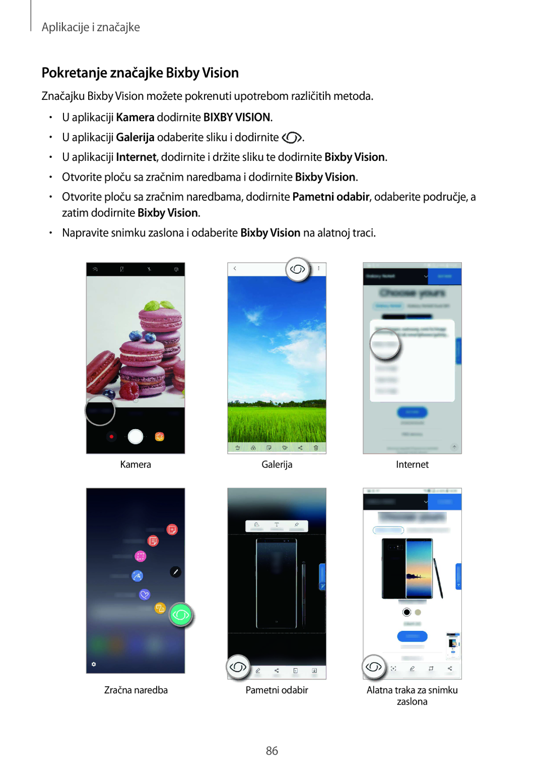 Samsung SM-N950FZDASEE, SM-N950FZKACRO, SM-N950FZDACRO, SM-N950FZKASEE manual Pokretanje značajke Bixby Vision 
