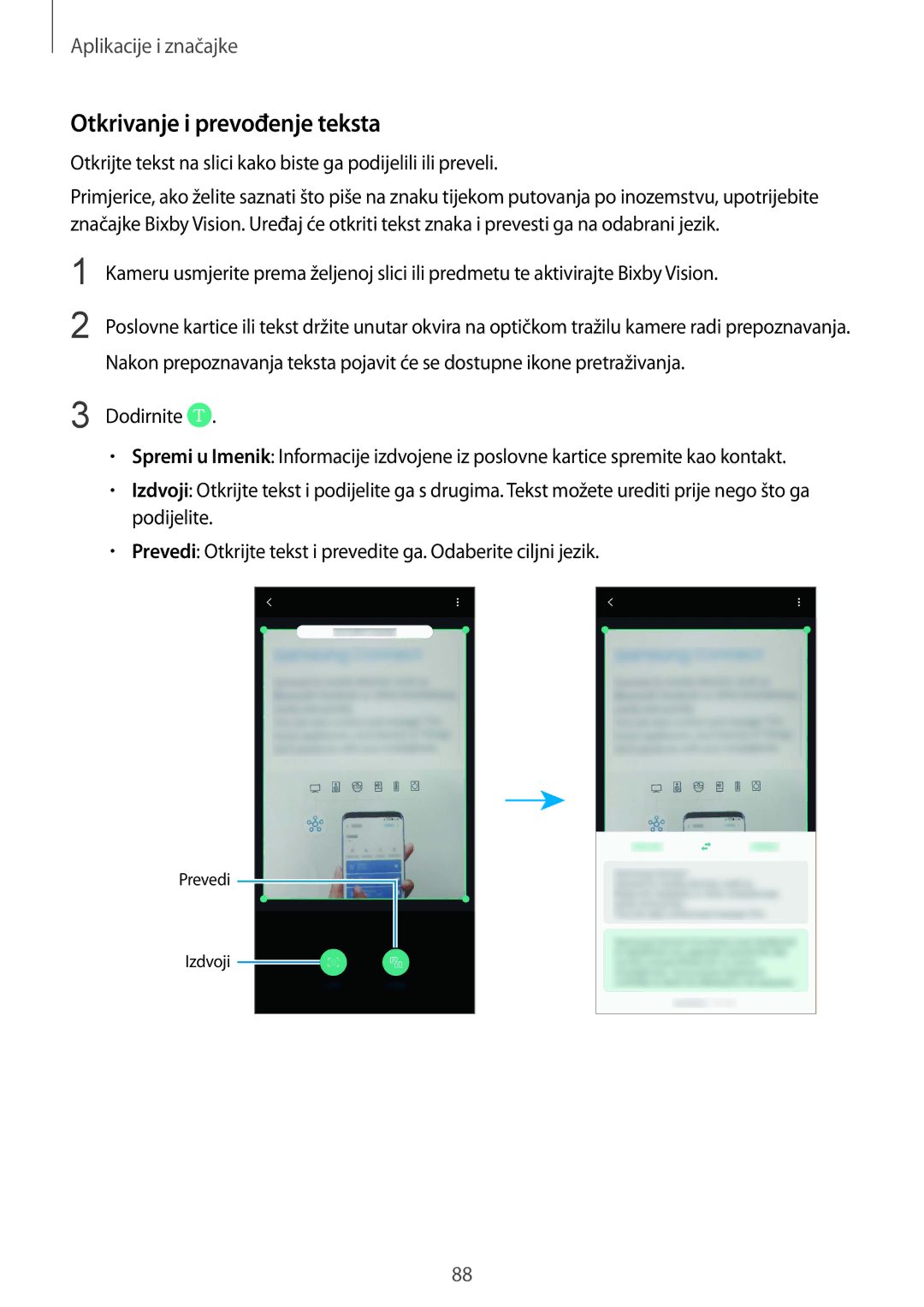 Samsung SM-N950FZKACRO manual Otkrivanje i prevođenje teksta, Otkrijte tekst na slici kako biste ga podijelili ili preveli 