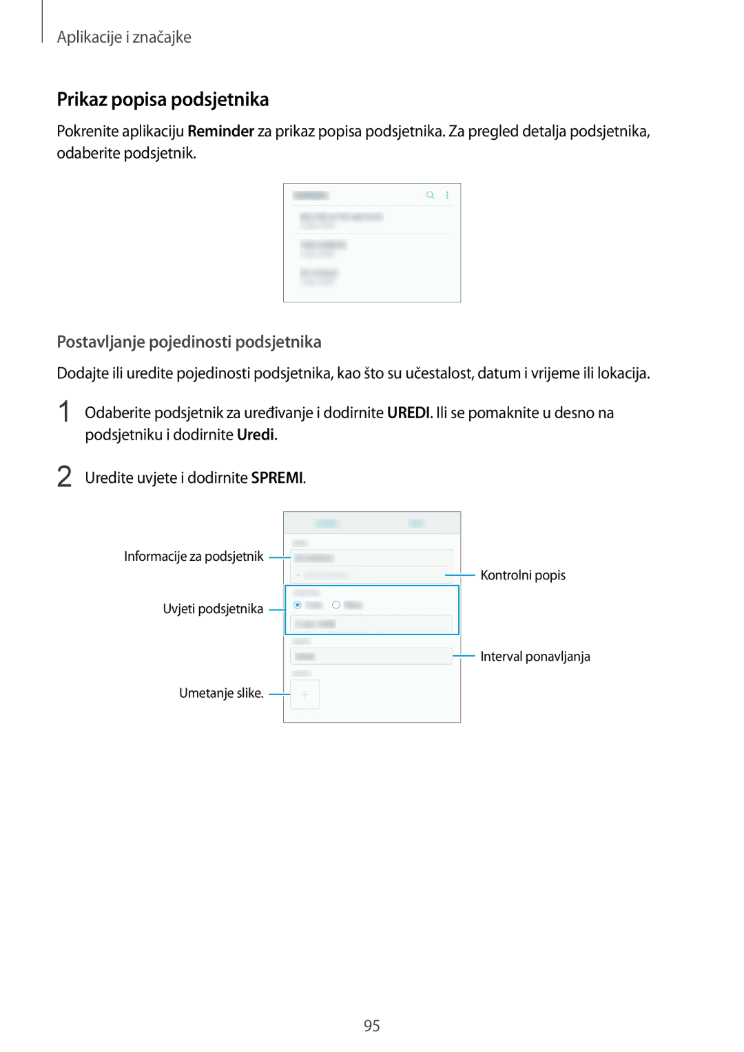 Samsung SM-N950FZKASEE, SM-N950FZKACRO, SM-N950FZDACRO manual Prikaz popisa podsjetnika, Postavljanje pojedinosti podsjetnika 