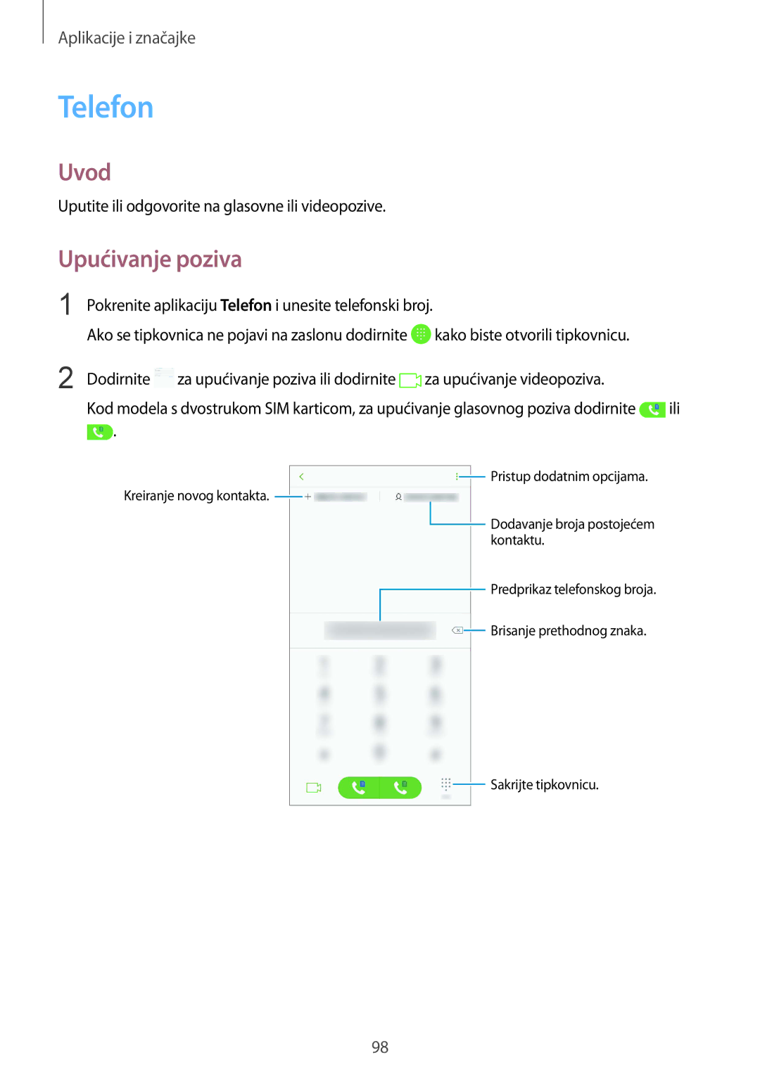 Samsung SM-N950FZDASEE, SM-N950FZKACRO manual Telefon, Upućivanje poziva, Uputite ili odgovorite na glasovne ili videopozive 