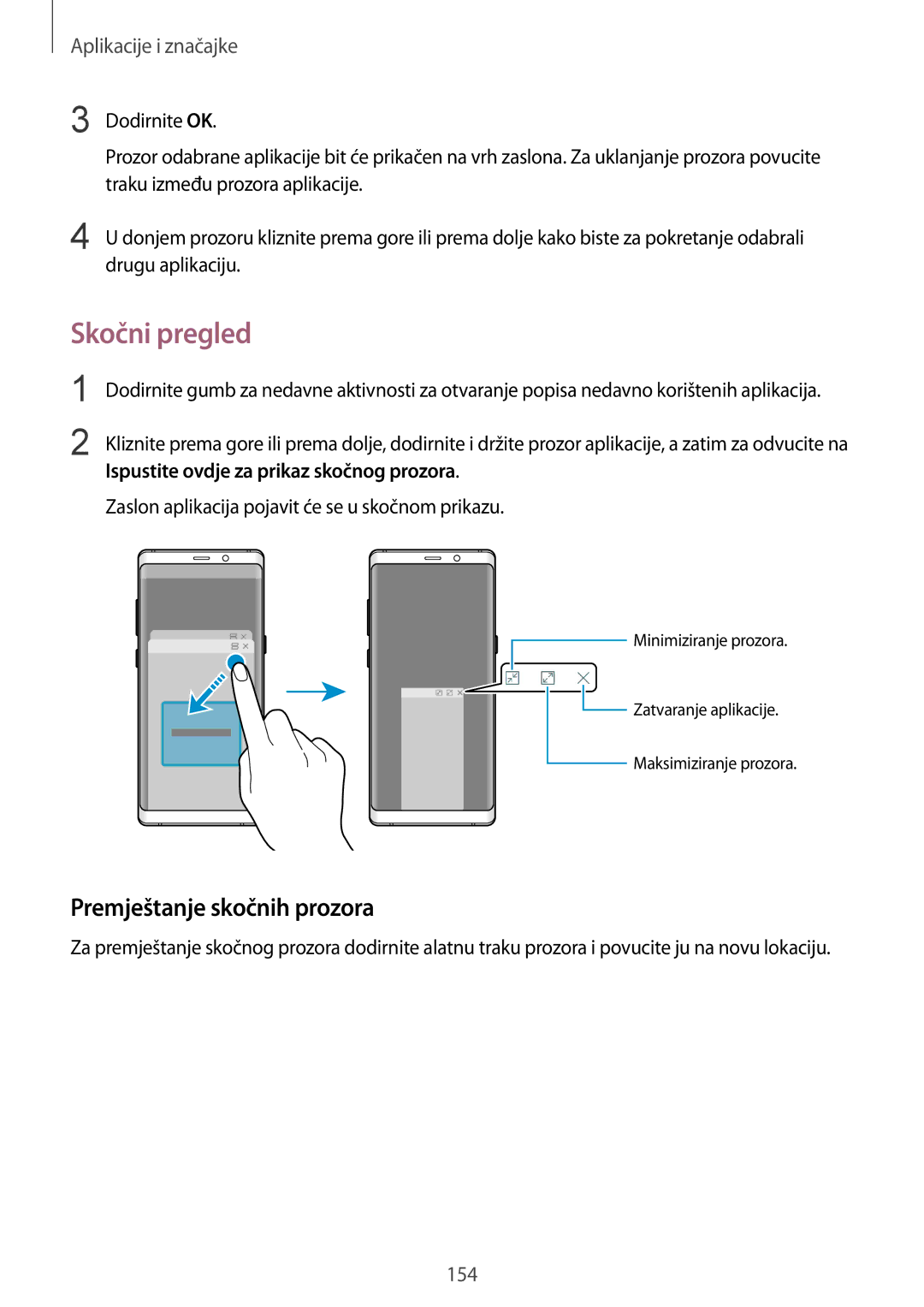 Samsung SM-N950FZDASEE, SM-N950FZKACRO, SM-N950FZDACRO, SM-N950FZKASEE manual Skočni pregled, Premještanje skočnih prozora 