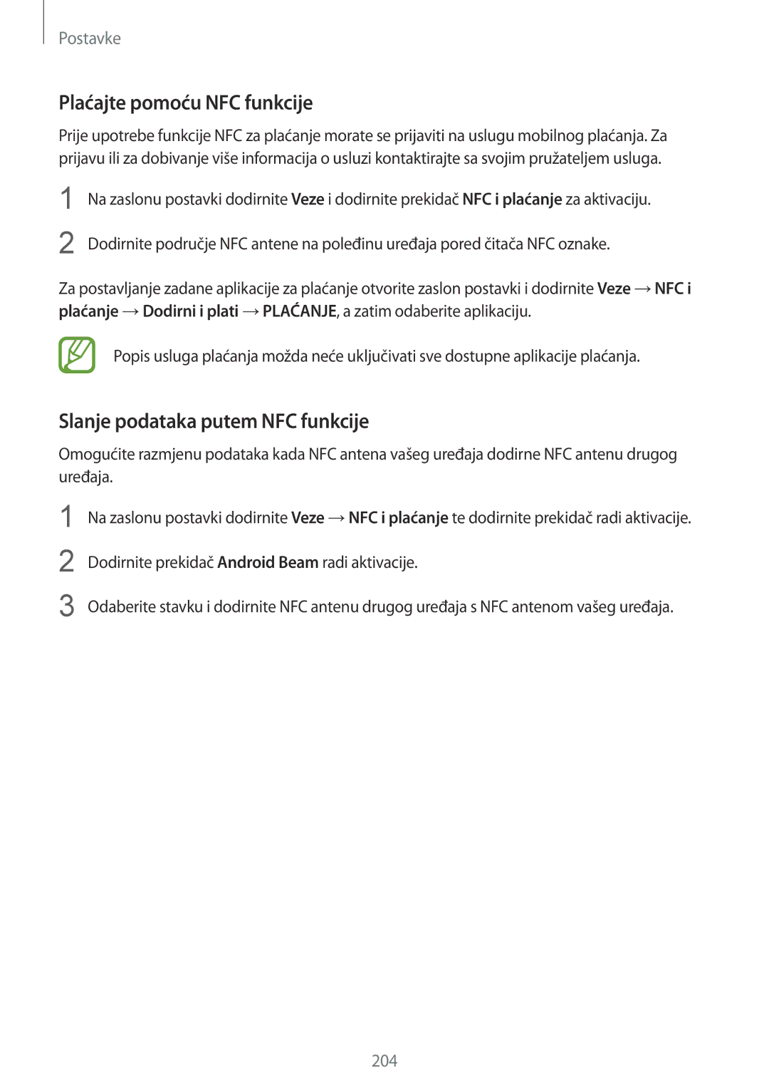 Samsung SM-N950FZKACRO, SM-N950FZDACRO, SM-N950FZDASEE Plaćajte pomoću NFC funkcije, Slanje podataka putem NFC funkcije 