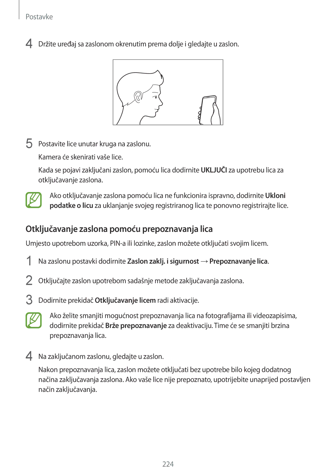 Samsung SM-N950FZKACRO, SM-N950FZDACRO, SM-N950FZDASEE, SM-N950FZKASEE manual Otključavanje zaslona pomoću prepoznavanja lica 