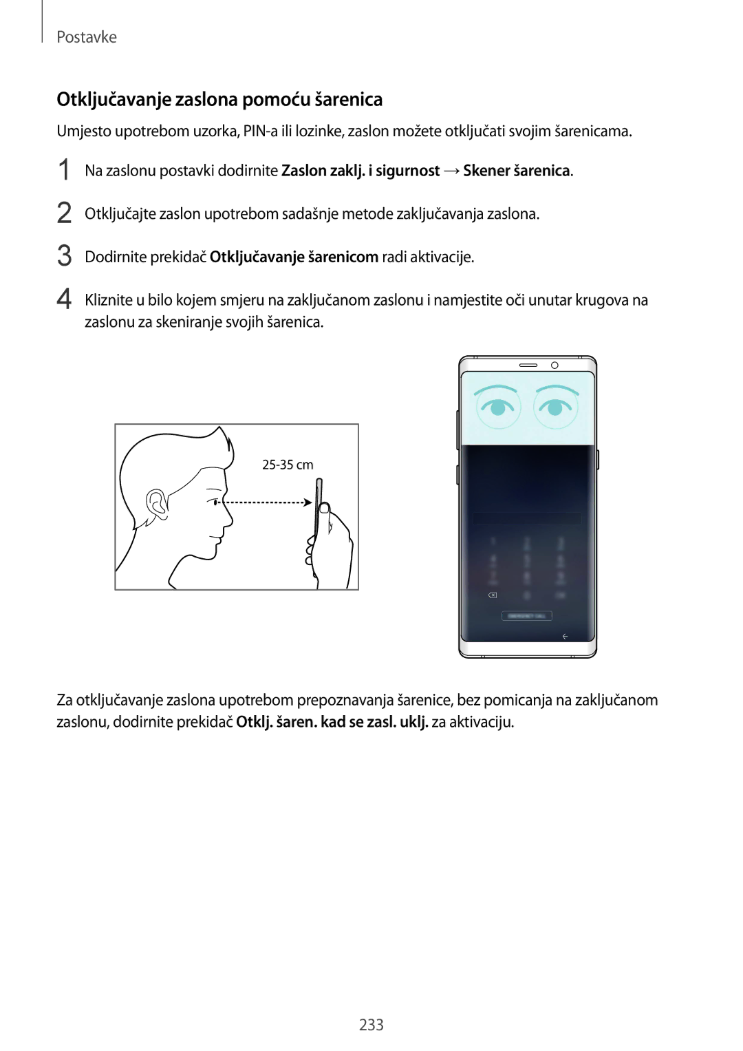 Samsung SM-N950FZDACRO, SM-N950FZKACRO, SM-N950FZDASEE, SM-N950FZKASEE manual Otključavanje zaslona pomoću šarenica 