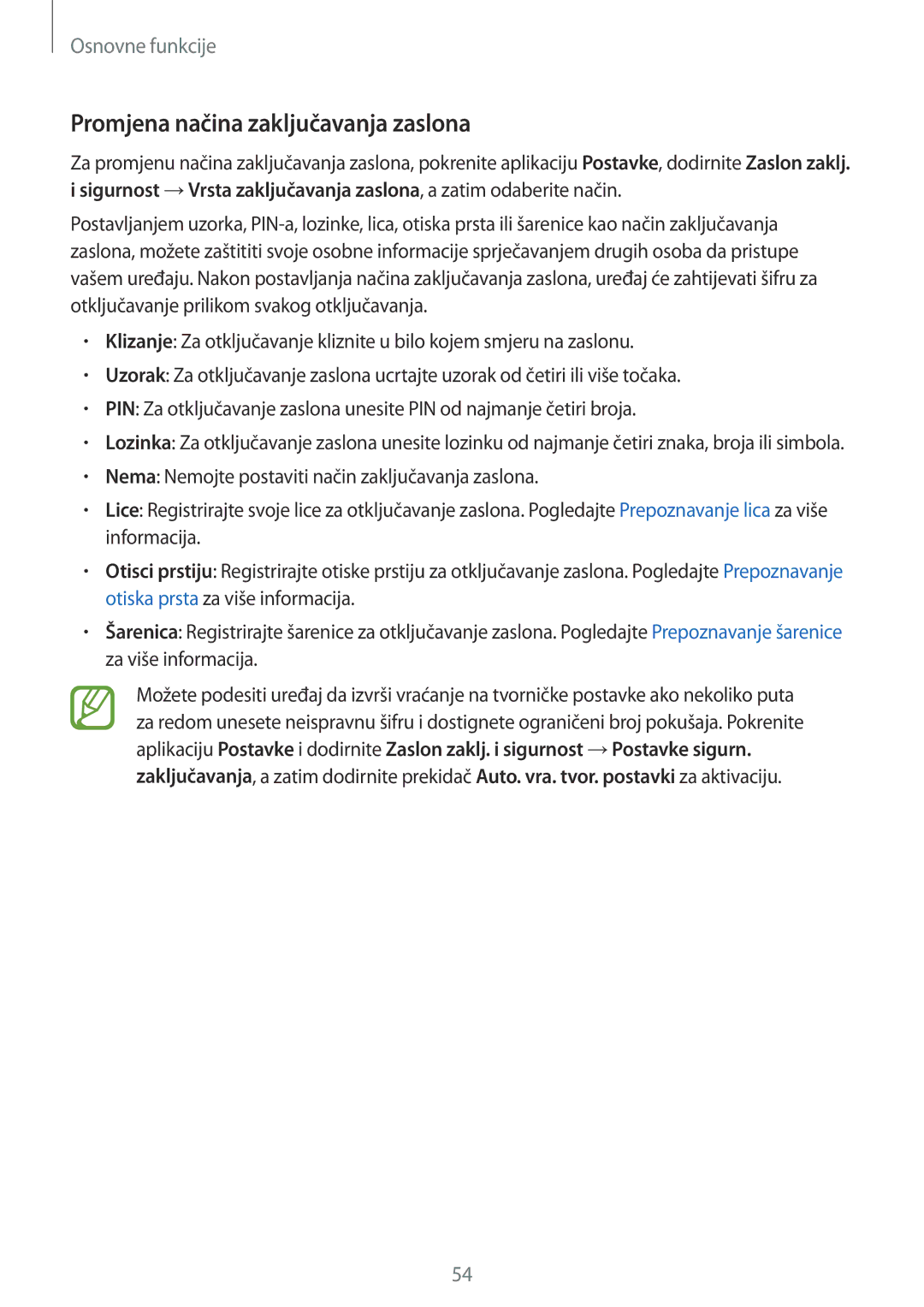 Samsung SM-N950FZDASEE, SM-N950FZKACRO, SM-N950FZDACRO, SM-N950FZKASEE manual Promjena načina zaključavanja zaslona 