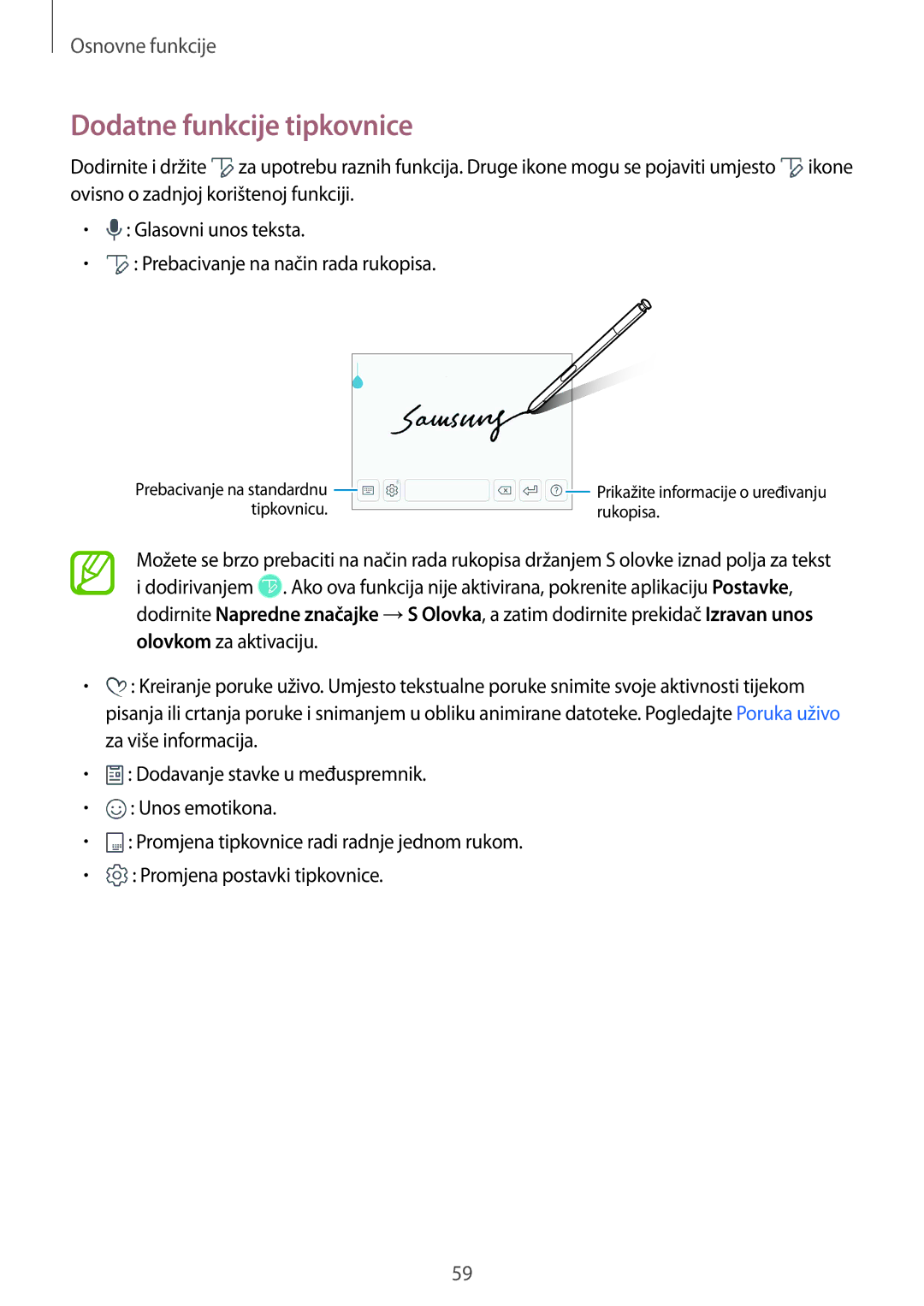 Samsung SM-N950FZKASEE, SM-N950FZKACRO, SM-N950FZDACRO, SM-N950FZDASEE manual Dodatne funkcije tipkovnice 