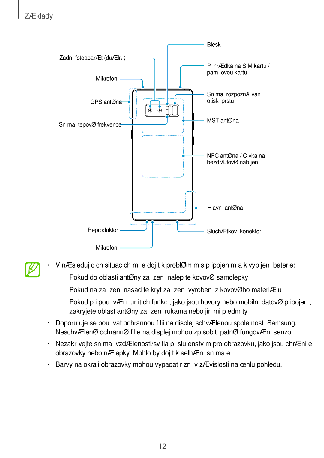 Samsung SM-N950FZKAO2C, SM-N950FZBDETL, SM-N950FZDDETL, SM-N950FZKDETL manual MST anténa Reproduktor Mikrofon 