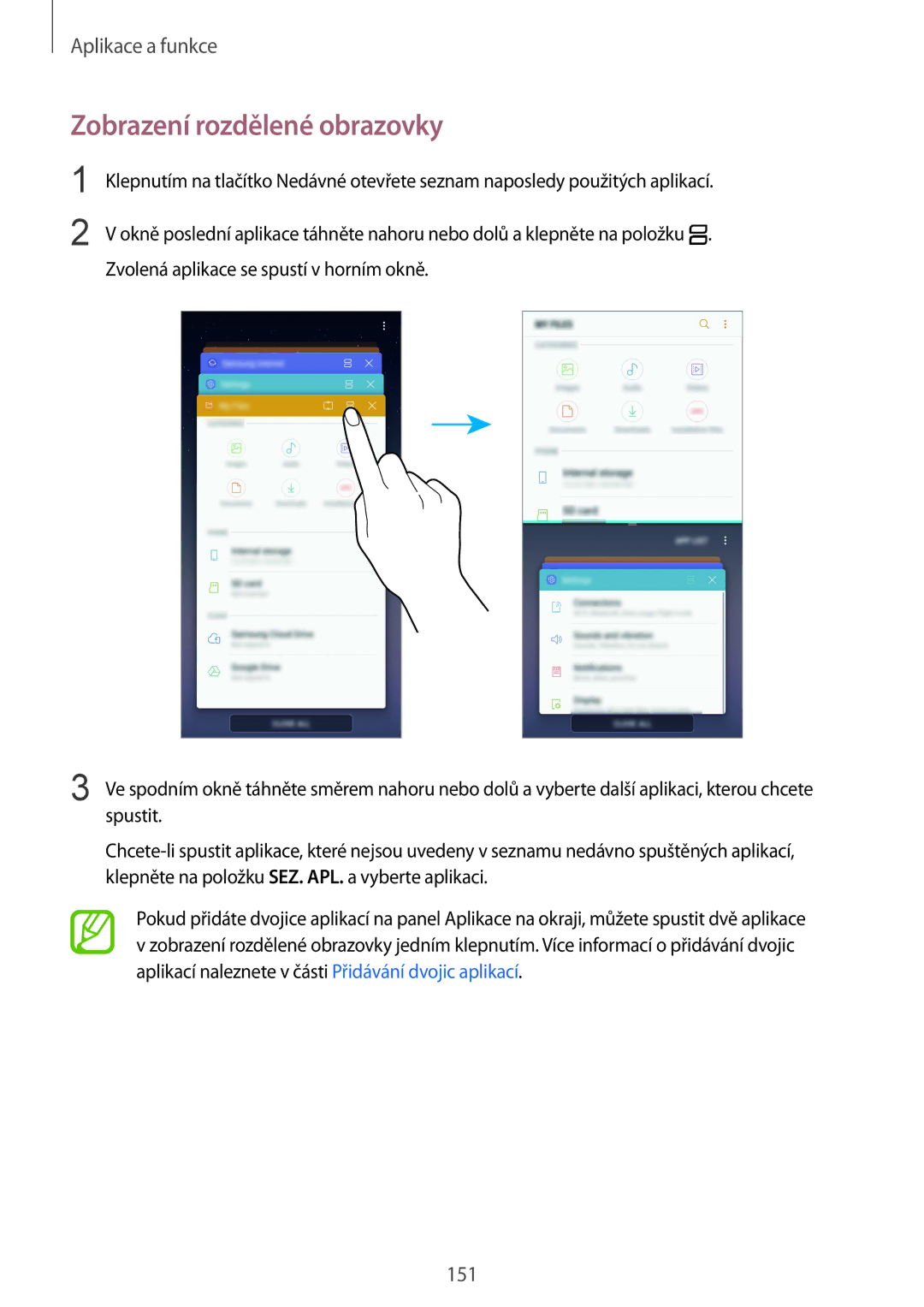 Samsung SM-N950FZKDETL, SM-N950FZKAO2C, SM-N950FZBDETL, SM-N950FZDDETL manual Zobrazení rozdělené obrazovky 