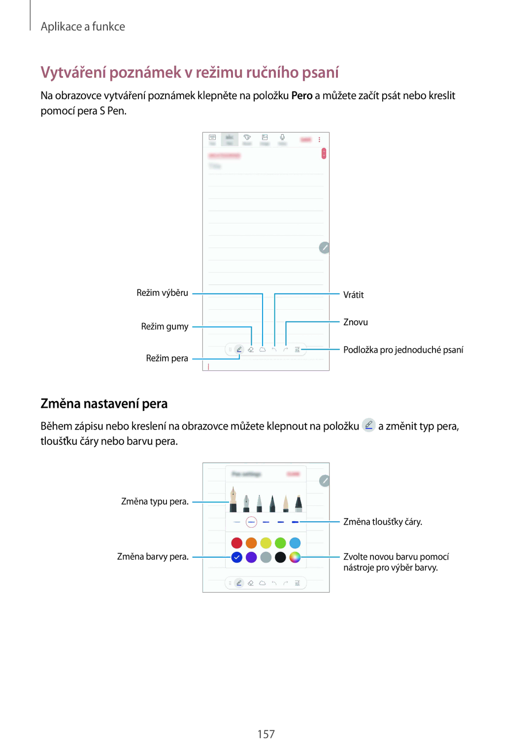 Samsung SM-N950FZBDETL, SM-N950FZKAO2C, SM-N950FZDDETL manual Vytváření poznámek v režimu ručního psaní, Změna nastavení pera 