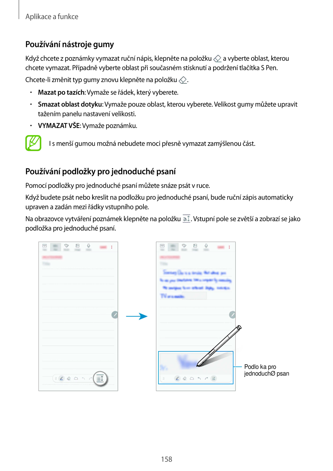 Samsung SM-N950FZDDETL, SM-N950FZKAO2C, SM-N950FZBDETL Používání nástroje gumy, Používání podložky pro jednoduché psaní 