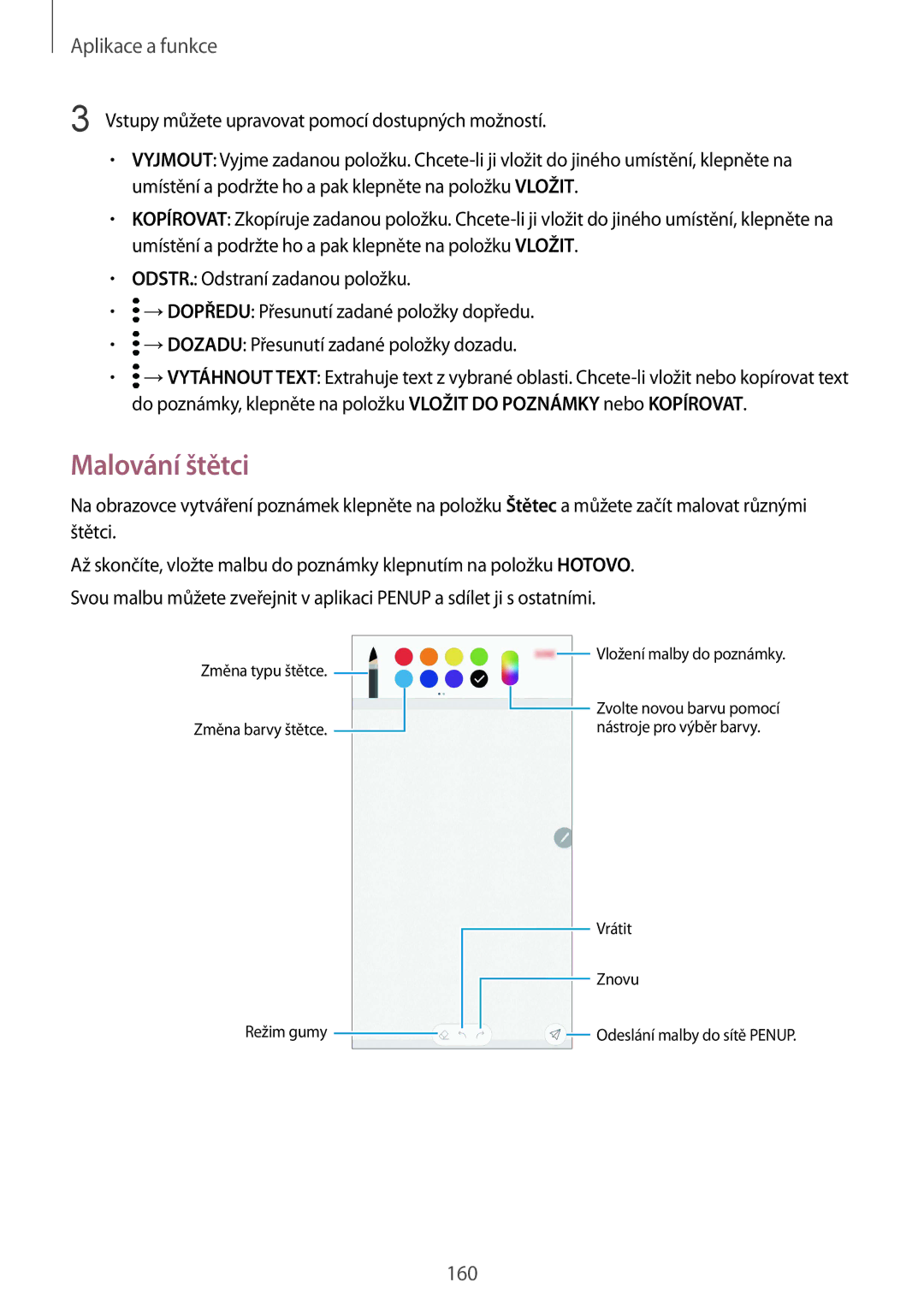 Samsung SM-N950FZKAO2C, SM-N950FZBDETL, SM-N950FZDDETL, SM-N950FZKDETL manual Malování štětci 