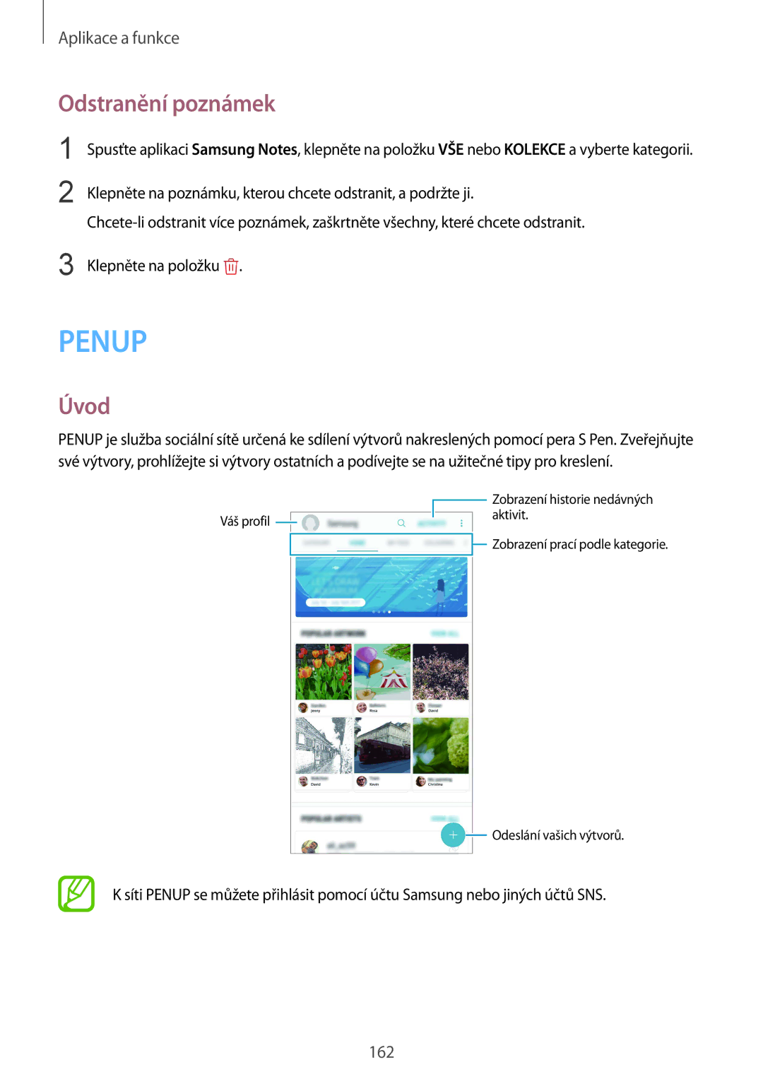 Samsung SM-N950FZDDETL, SM-N950FZKAO2C, SM-N950FZBDETL, SM-N950FZKDETL manual Penup, Odstranění poznámek 