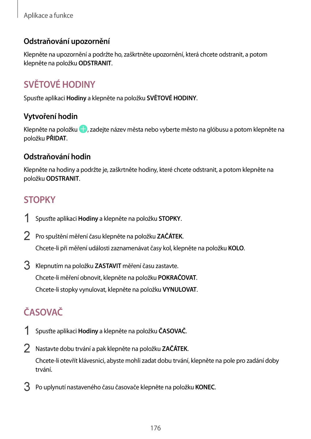 Samsung SM-N950FZKAO2C, SM-N950FZBDETL, SM-N950FZDDETL manual Odstraňování upozornění, Vytvoření hodin, Odstraňování hodin 