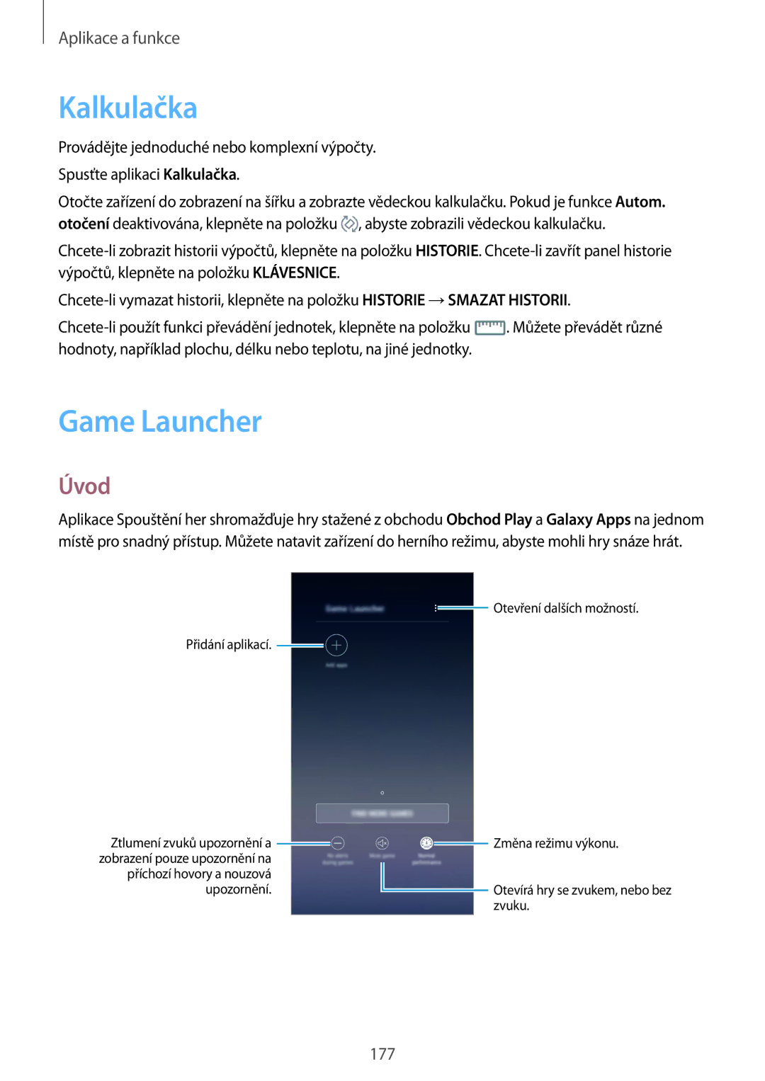 Samsung SM-N950FZBDETL, SM-N950FZKAO2C, SM-N950FZDDETL, SM-N950FZKDETL manual Kalkulačka, Game Launcher 