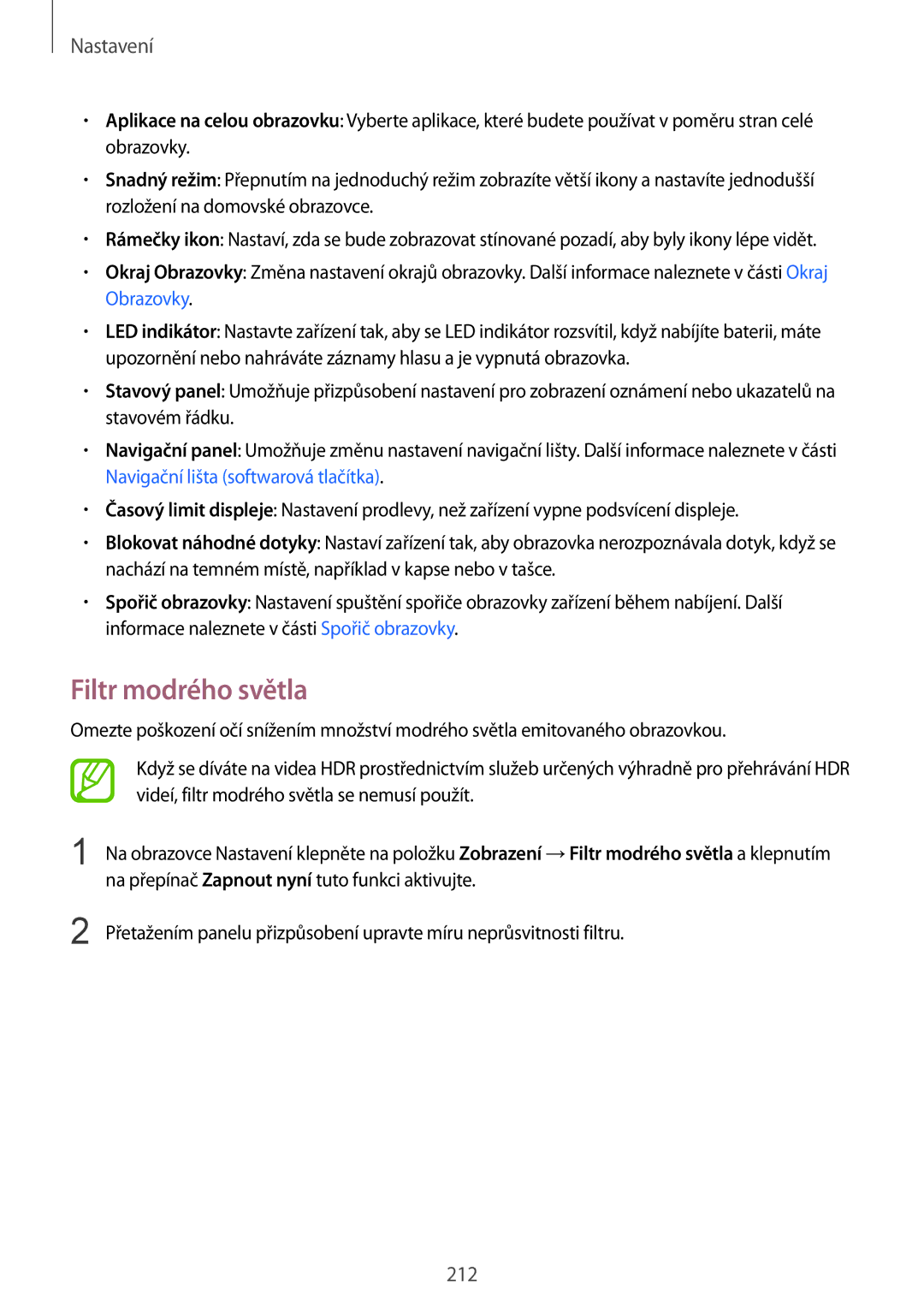 Samsung SM-N950FZKAO2C, SM-N950FZBDETL, SM-N950FZDDETL, SM-N950FZKDETL manual Filtr modrého světla 