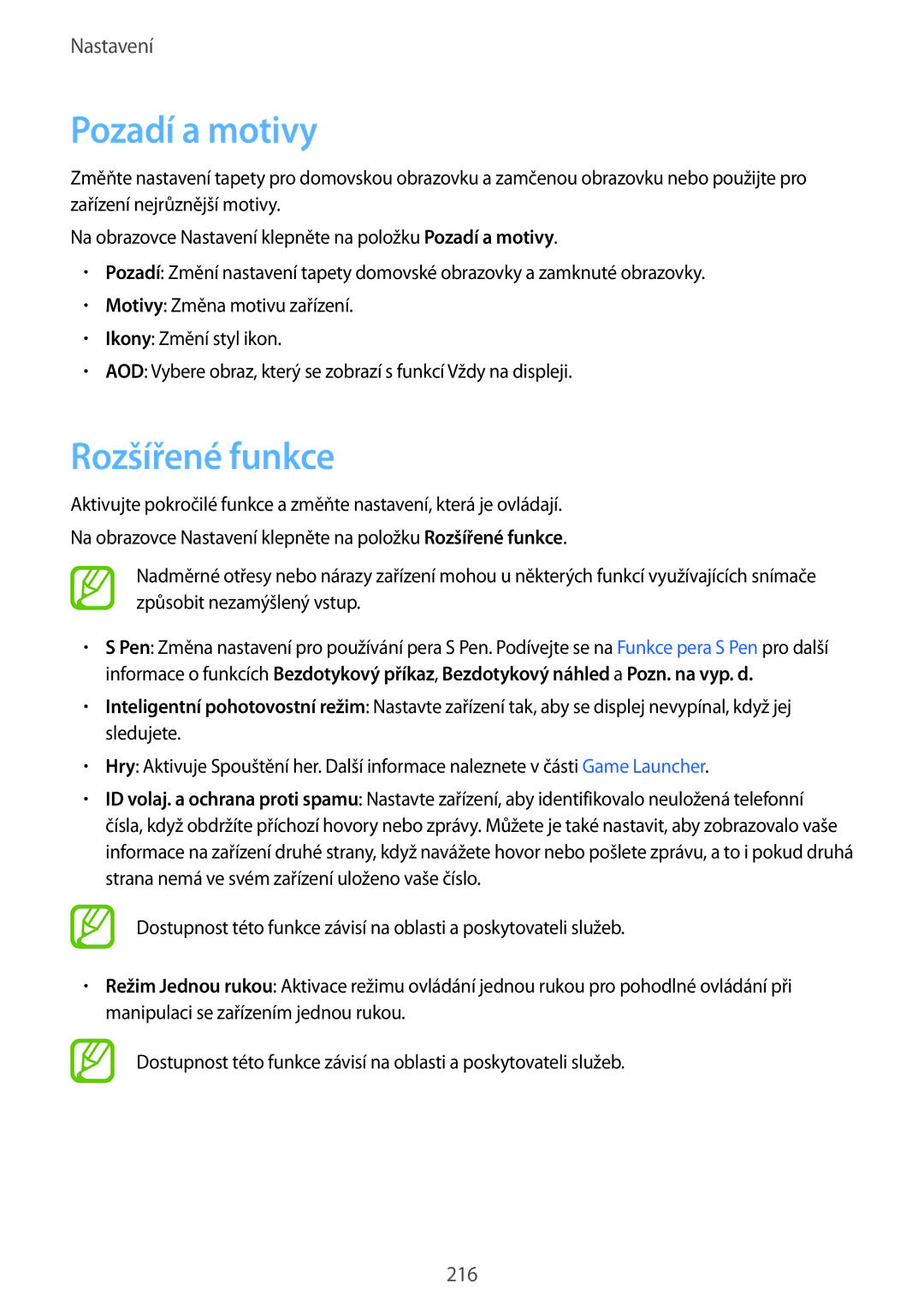 Samsung SM-N950FZKAO2C, SM-N950FZBDETL, SM-N950FZDDETL, SM-N950FZKDETL manual Pozadí a motivy, Rozšířené funkce 