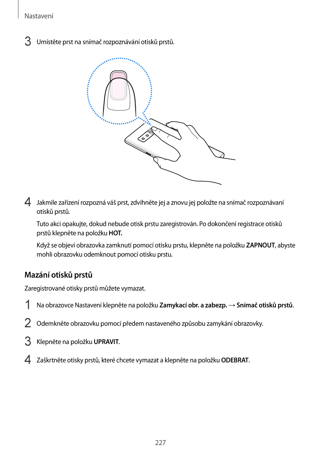 Samsung SM-N950FZKDETL, SM-N950FZKAO2C, SM-N950FZBDETL, SM-N950FZDDETL manual Mazání otisků prstů 