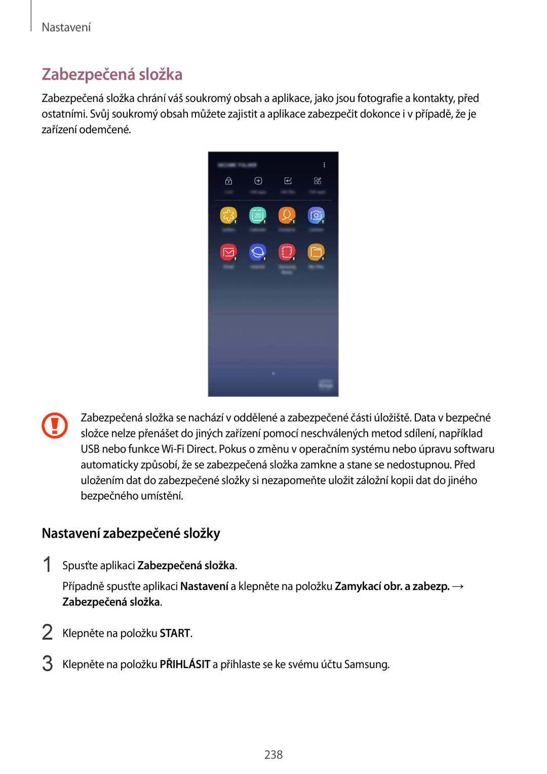 Samsung SM-N950FZDDETL, SM-N950FZKAO2C, SM-N950FZBDETL, SM-N950FZKDETL manual Zabezpečená složka, Nastavení zabezpečené složky 