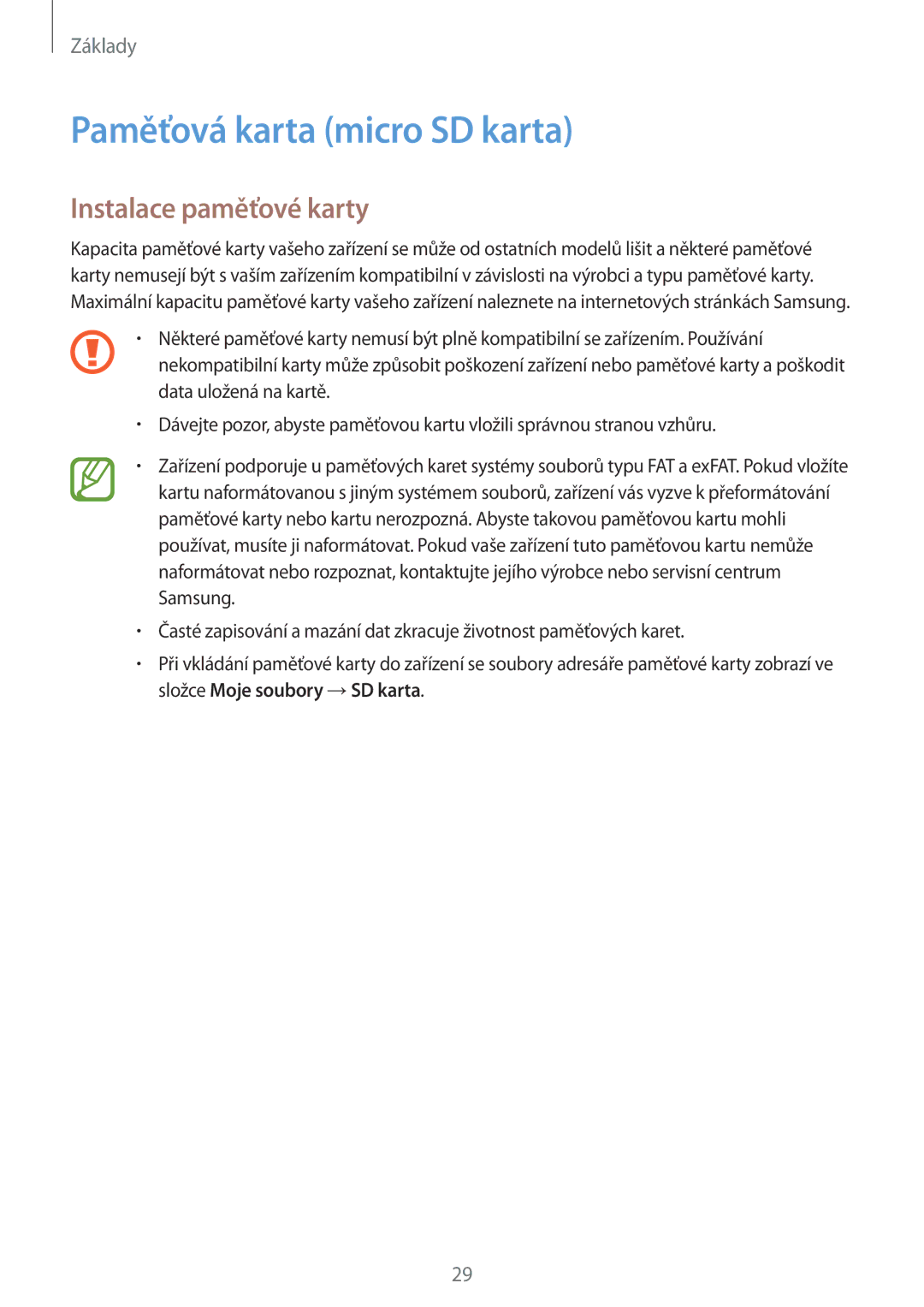 Samsung SM-N950FZBDETL, SM-N950FZKAO2C, SM-N950FZDDETL manual Paměťová karta micro SD karta, Instalace paměťové karty 