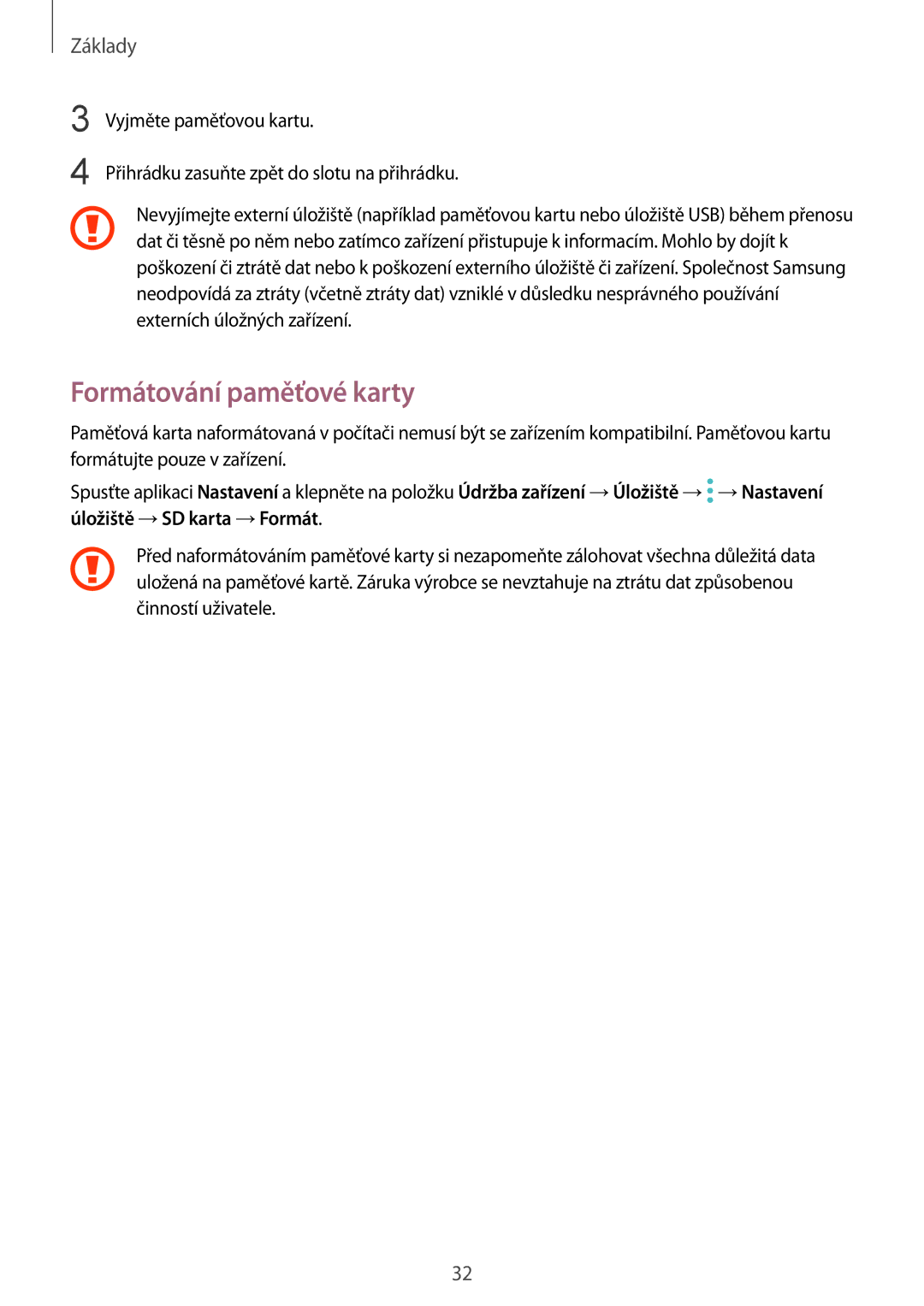 Samsung SM-N950FZKAO2C, SM-N950FZBDETL, SM-N950FZDDETL, SM-N950FZKDETL manual Formátování paměťové karty 