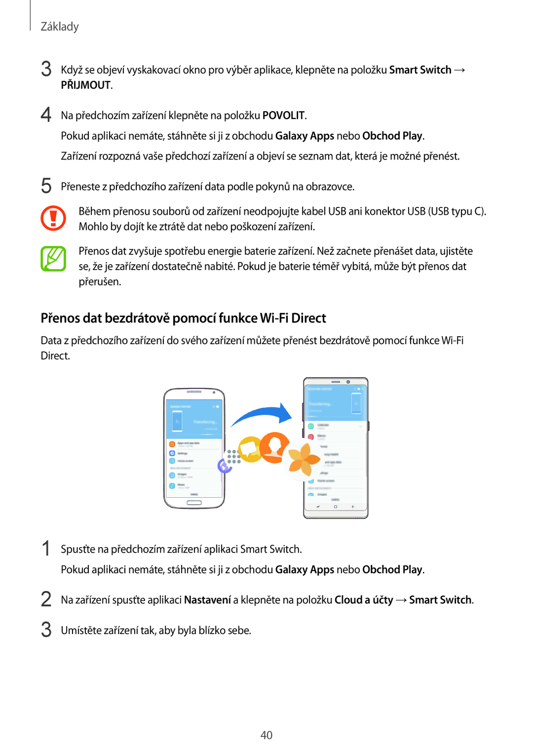 Samsung SM-N950FZKAO2C, SM-N950FZBDETL, SM-N950FZDDETL manual Přenos dat bezdrátově pomocí funkce Wi-Fi Direct, Přijmout 