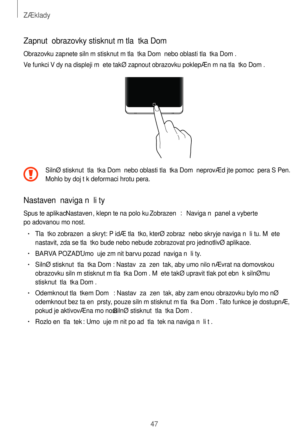 Samsung SM-N950FZKDETL, SM-N950FZKAO2C manual Zapnutí obrazovky stisknutím tlačítka Domů, Nastavení navigační lišty 