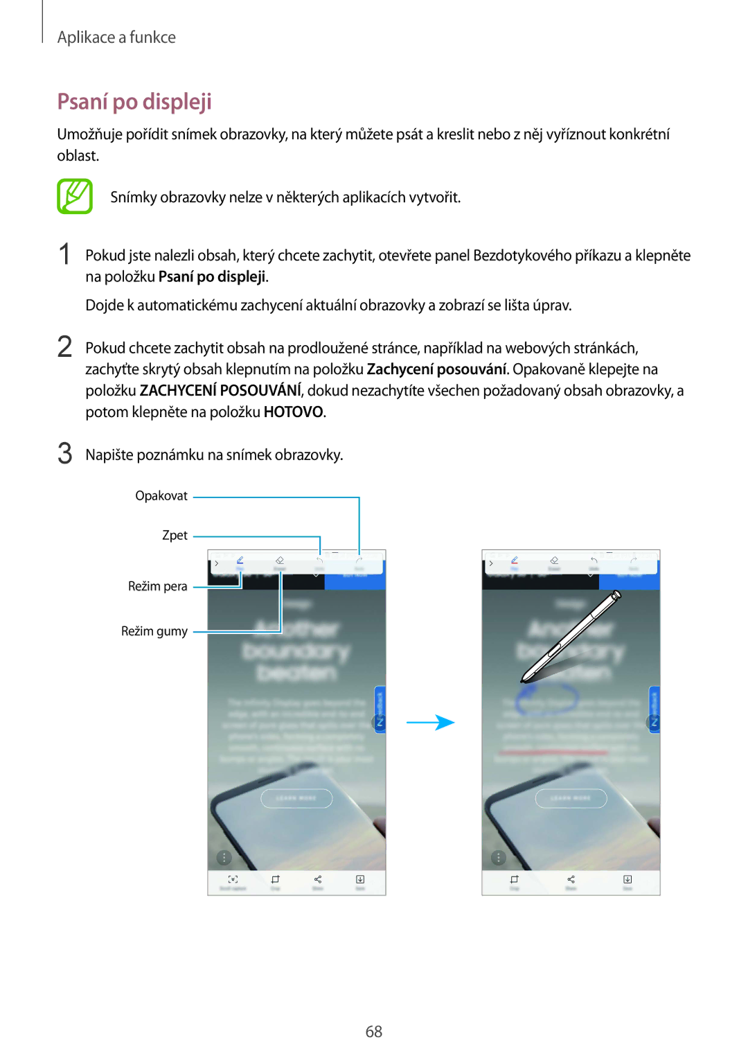 Samsung SM-N950FZKAO2C, SM-N950FZBDETL, SM-N950FZDDETL, SM-N950FZKDETL manual Psaní po displeji 