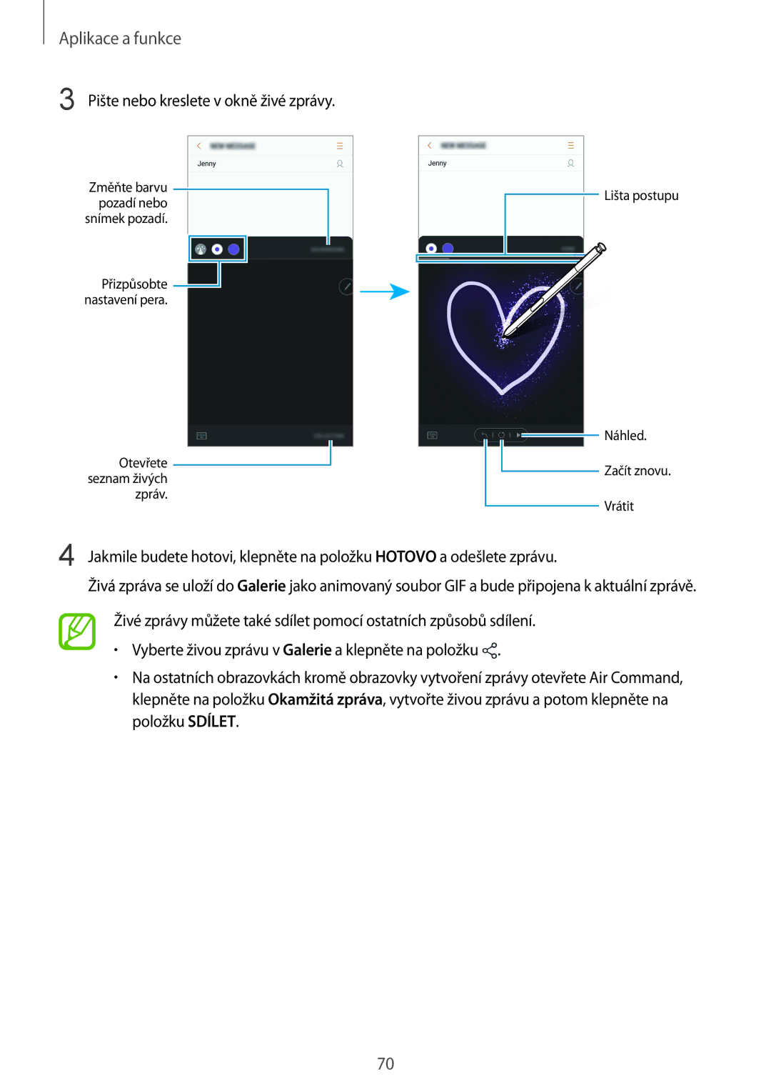 Samsung SM-N950FZDDETL, SM-N950FZKAO2C, SM-N950FZBDETL, SM-N950FZKDETL manual Pište nebo kreslete v okně živé zprávy 