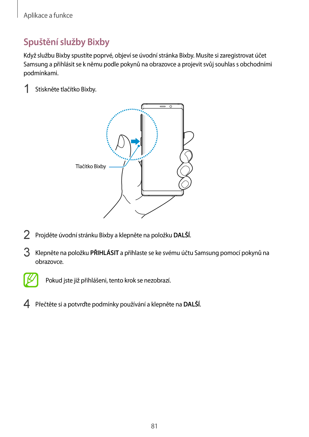 Samsung SM-N950FZBDETL, SM-N950FZKAO2C, SM-N950FZDDETL, SM-N950FZKDETL manual Spuštění služby Bixby 