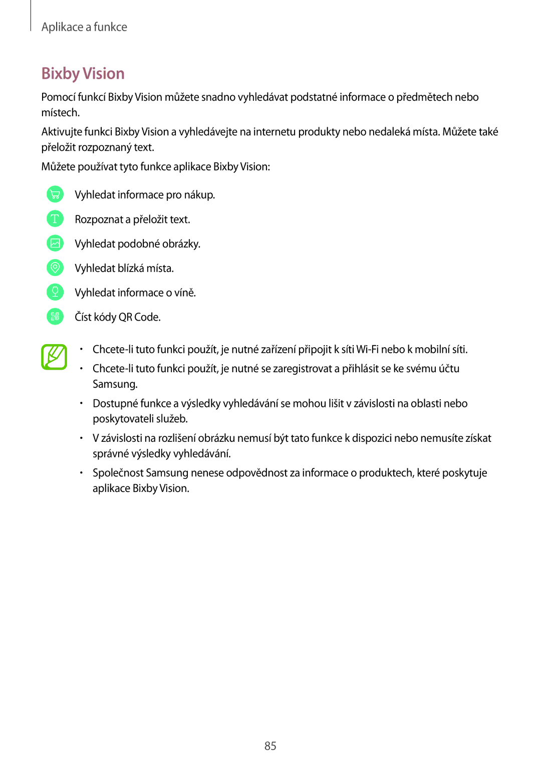 Samsung SM-N950FZBDETL, SM-N950FZKAO2C, SM-N950FZDDETL, SM-N950FZKDETL manual Bixby Vision 