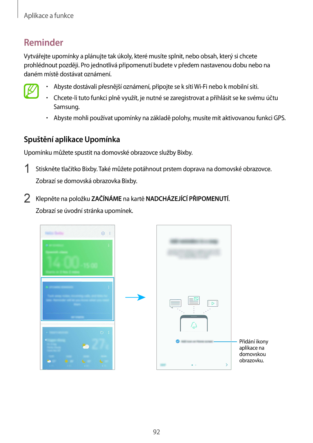 Samsung SM-N950FZKAO2C, SM-N950FZBDETL, SM-N950FZDDETL, SM-N950FZKDETL manual Reminder, Spuštění aplikace Upomínka 