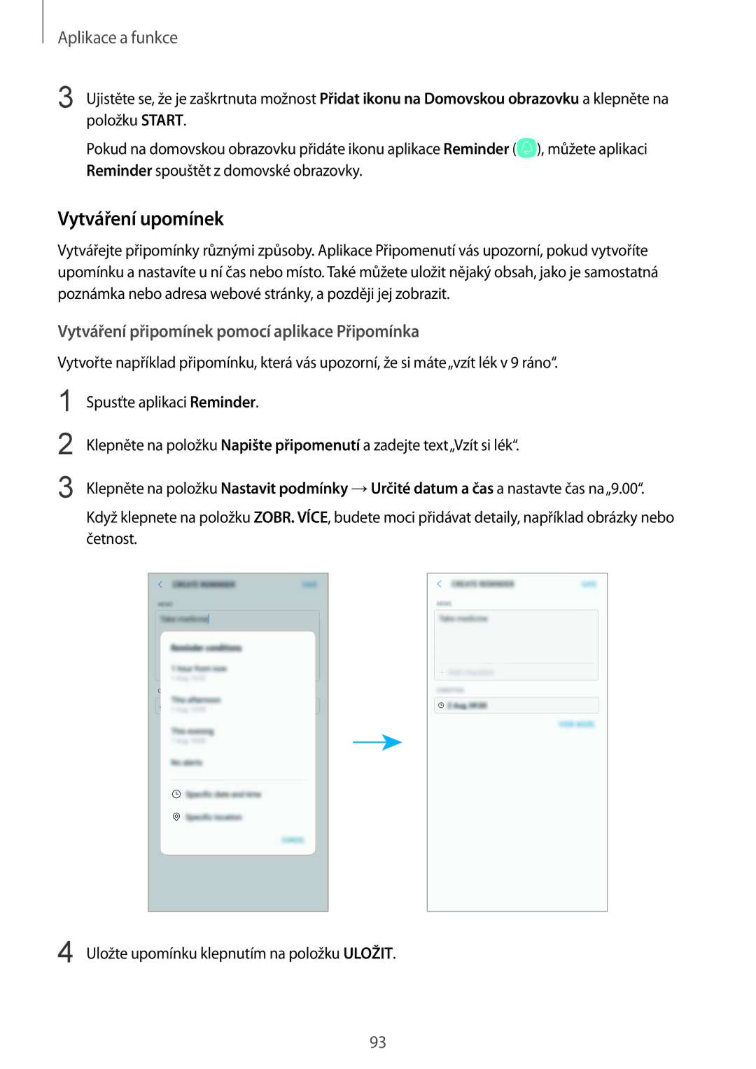 Samsung SM-N950FZBDETL, SM-N950FZKAO2C, SM-N950FZDDETL Vytváření upomínek, Vytváření připomínek pomocí aplikace Připomínka 