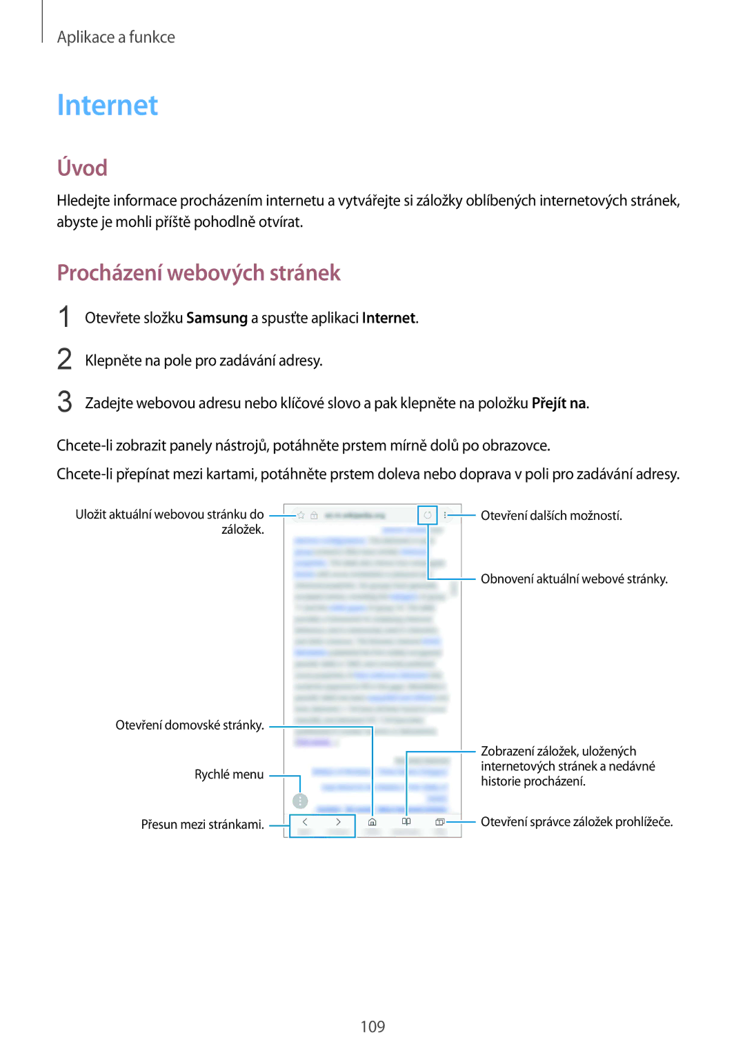 Samsung SM-N950FZBDETL, SM-N950FZKAO2C, SM-N950FZDDETL, SM-N950FZKDETL manual Internet, Procházení webových stránek 