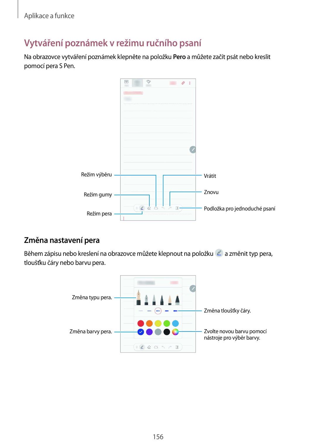 Samsung SM-N950FZKAO2C, SM-N950FZBDETL, SM-N950FZDDETL manual Vytváření poznámek v režimu ručního psaní, Změna nastavení pera 