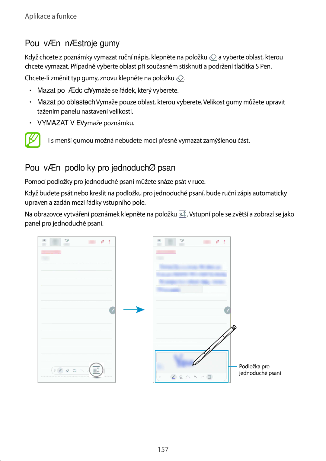 Samsung SM-N950FZBDETL, SM-N950FZKAO2C, SM-N950FZDDETL Používání nástroje gumy, Používání podložky pro jednoduché psaní 