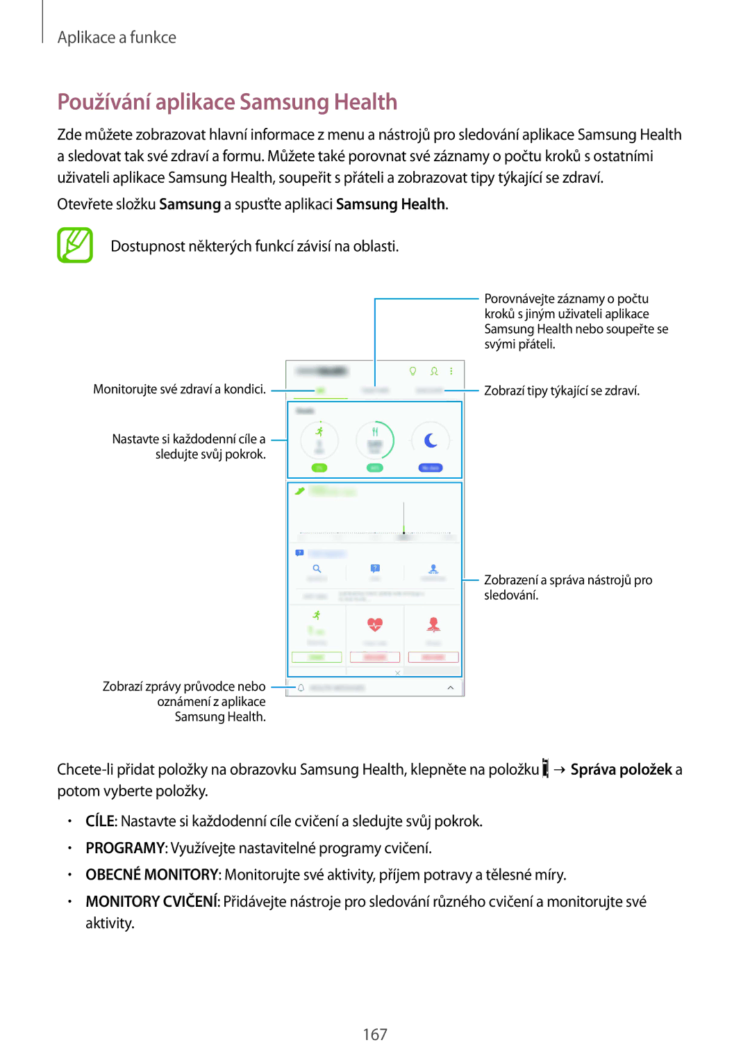 Samsung SM-N950FZKDETL, SM-N950FZKAO2C, SM-N950FZBDETL Používání aplikace Samsung Health, Monitorujte své zdraví a kondici 