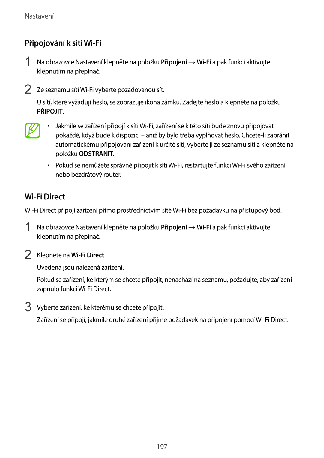 Samsung SM-N950FZBDETL, SM-N950FZKAO2C, SM-N950FZDDETL, SM-N950FZKDETL manual Připojování k síti Wi-Fi, Wi-Fi Direct 