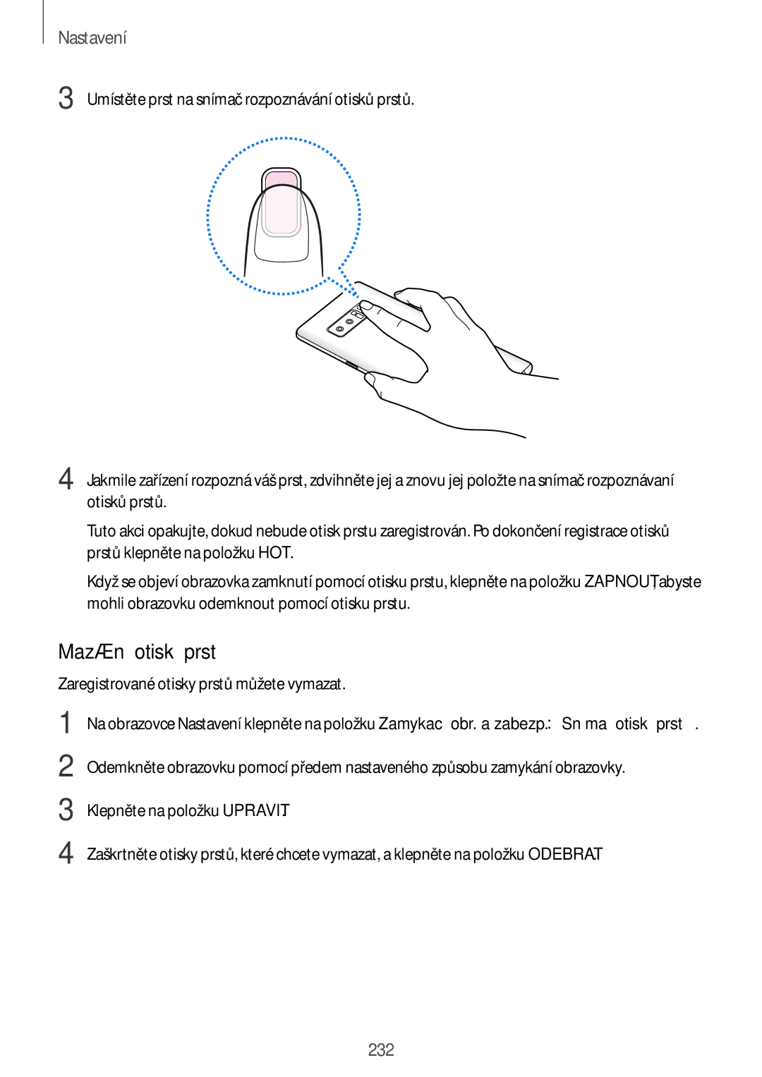 Samsung SM-N950FZKAO2C, SM-N950FZBDETL, SM-N950FZDDETL, SM-N950FZKDETL manual Mazání otisků prstů 