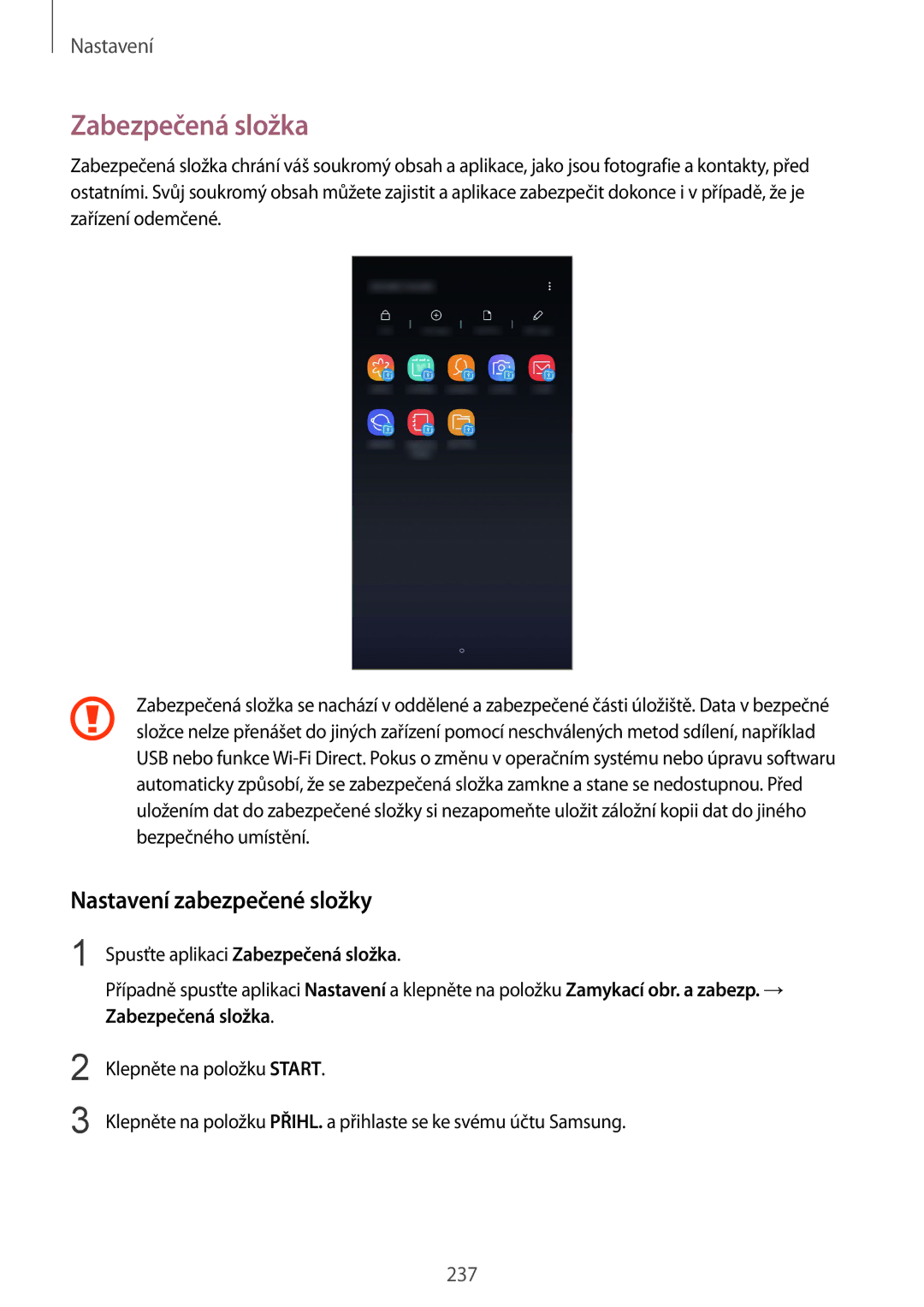 Samsung SM-N950FZBDETL, SM-N950FZKAO2C, SM-N950FZDDETL, SM-N950FZKDETL manual Zabezpečená složka, Nastavení zabezpečené složky 