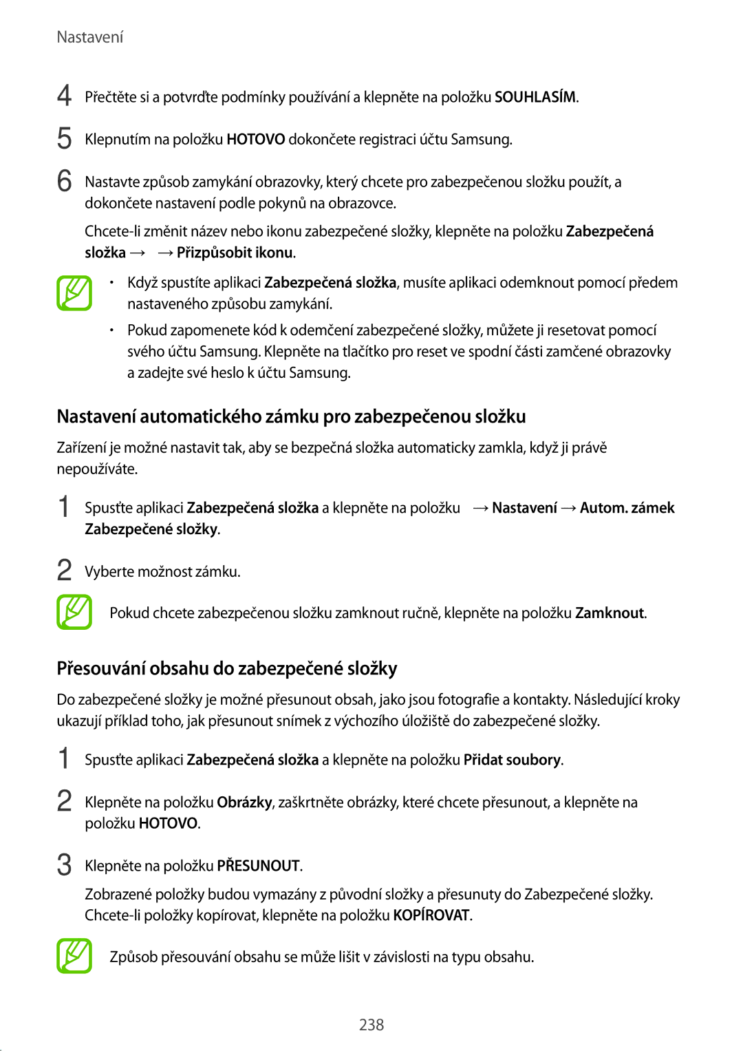 Samsung SM-N950FZDDETL Nastavení automatického zámku pro zabezpečenou složku, Přesouvání obsahu do zabezpečené složky 