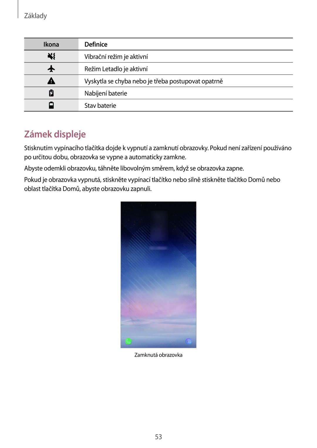 Samsung SM-N950FZBDETL, SM-N950FZKAO2C, SM-N950FZDDETL, SM-N950FZKDETL manual Zámek displeje 