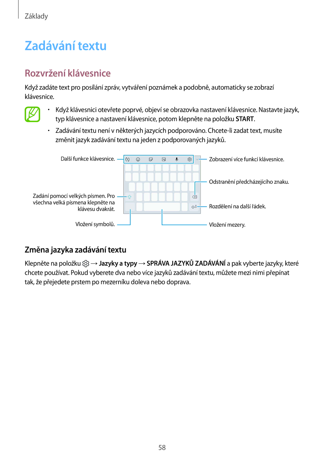 Samsung SM-N950FZDDETL, SM-N950FZKAO2C, SM-N950FZBDETL Zadávání textu, Rozvržení klávesnice, Změna jazyka zadávání textu 