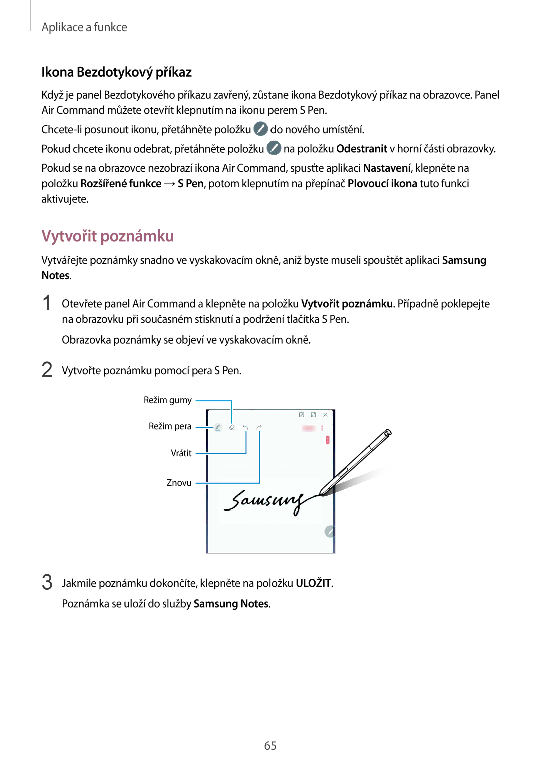 Samsung SM-N950FZBDETL, SM-N950FZKAO2C, SM-N950FZDDETL, SM-N950FZKDETL manual Vytvořit poznámku, Ikona Bezdotykový příkaz 